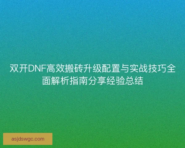 双开DNF高效搬砖升级配置与实战技巧全面解析指南分享经验总结