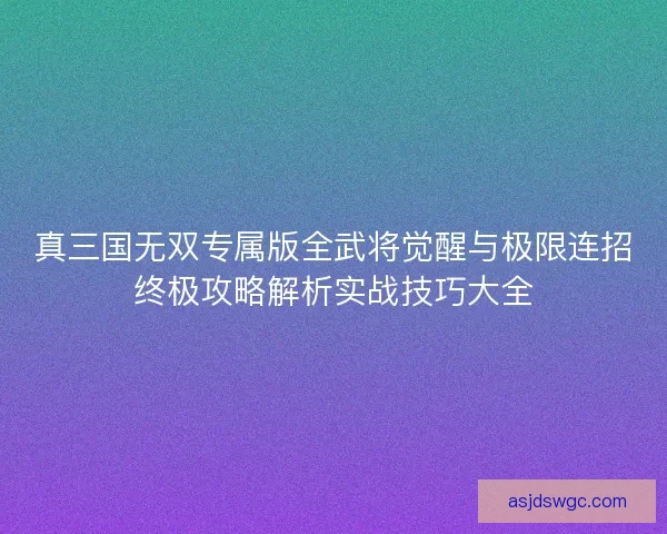 真三国无双专属版全武将觉醒与极限连招终极攻略解析实战技巧大全